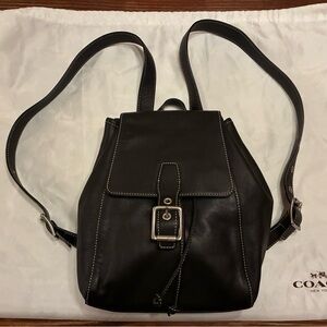 Coach Black Leather Buckle Backpack